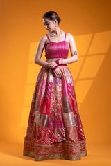 Fuchsia Pink Banarasi Lehenga with Hand Embellishments