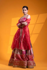 Fuchsia Pink Banarasi Lehenga with Hand Embellishments