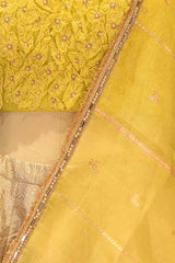 Golden Bridal Lehenga with Water Gold Zari and Hand Embellishments