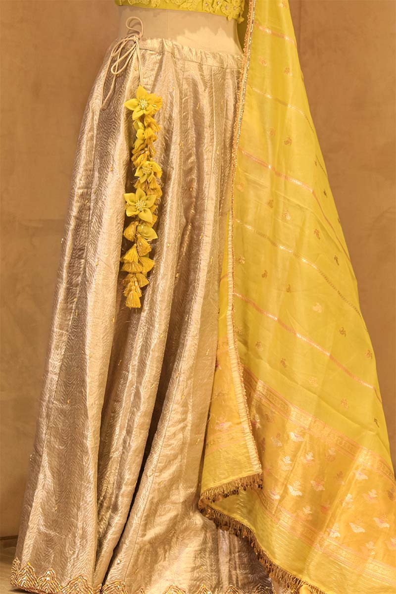 Golden Bridal Lehenga with Water Gold Zari and Hand Embellishments