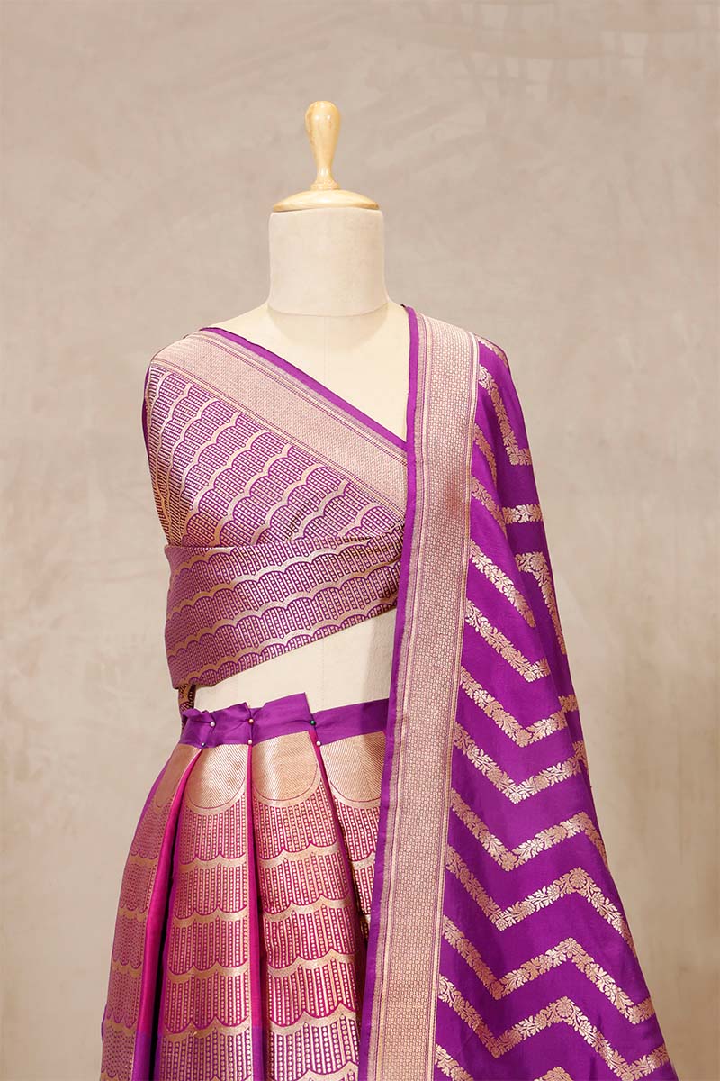 Purple Banarasi Bridal Lehenga with Geometrical Rangkat Work