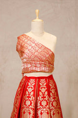 Red Banarasi Bridal Lehenga with Gold Zari Floral Work