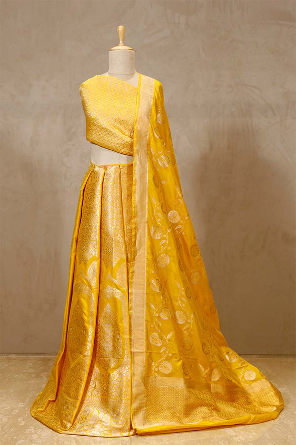 Yellow Banarasi Bridal Lehenga with Gold and Silver Zari Work