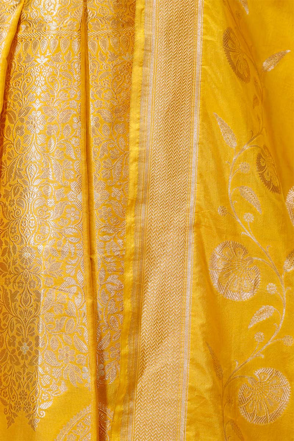 Yellow Banarasi Bridal Lehenga with Gold and Silver Zari Work