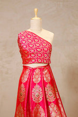 Magenta Pink Banarasi Bridal Lehenga with Meenakari Floral Birds