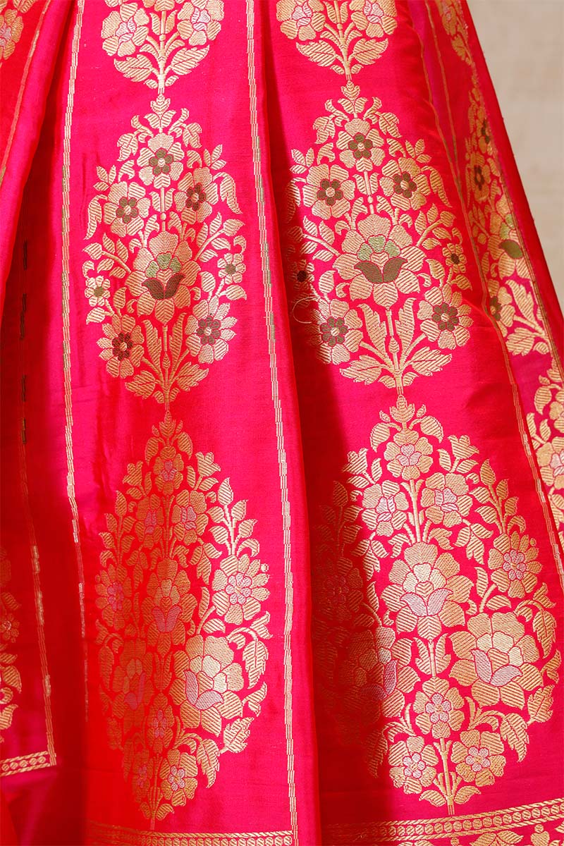 Magenta Pink Banarasi Bridal Lehenga with Meenakari Floral Birds