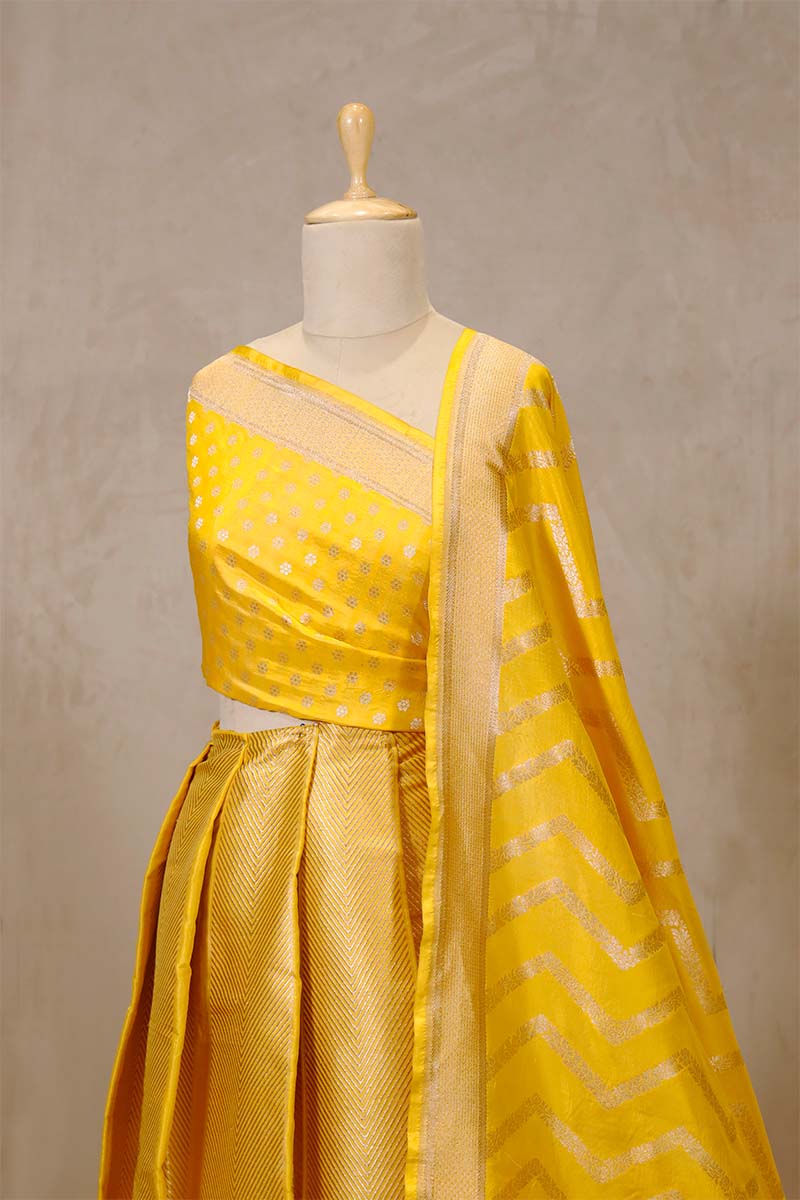 Yellow Banarasi Bridal Lehenga with Geometrical Floral Work