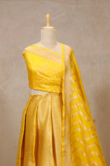 Yellow Banarasi Bridal Lehenga with Geometrical Floral Work