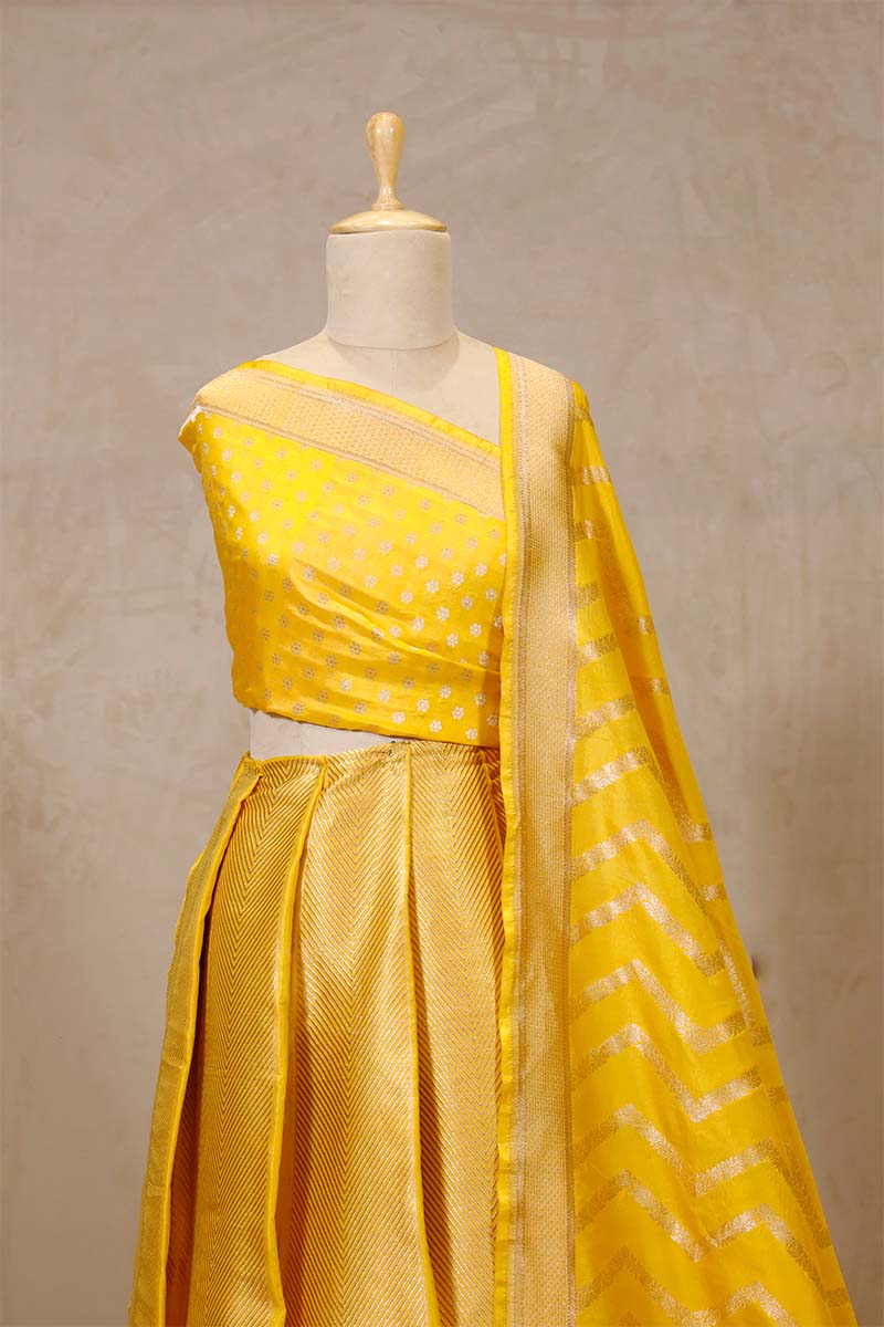 Yellow Banarasi Bridal Lehenga with Geometrical Floral Work