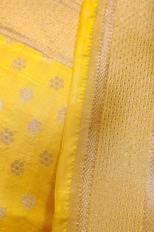 Yellow Banarasi Bridal Lehenga with Geometrical Floral Work