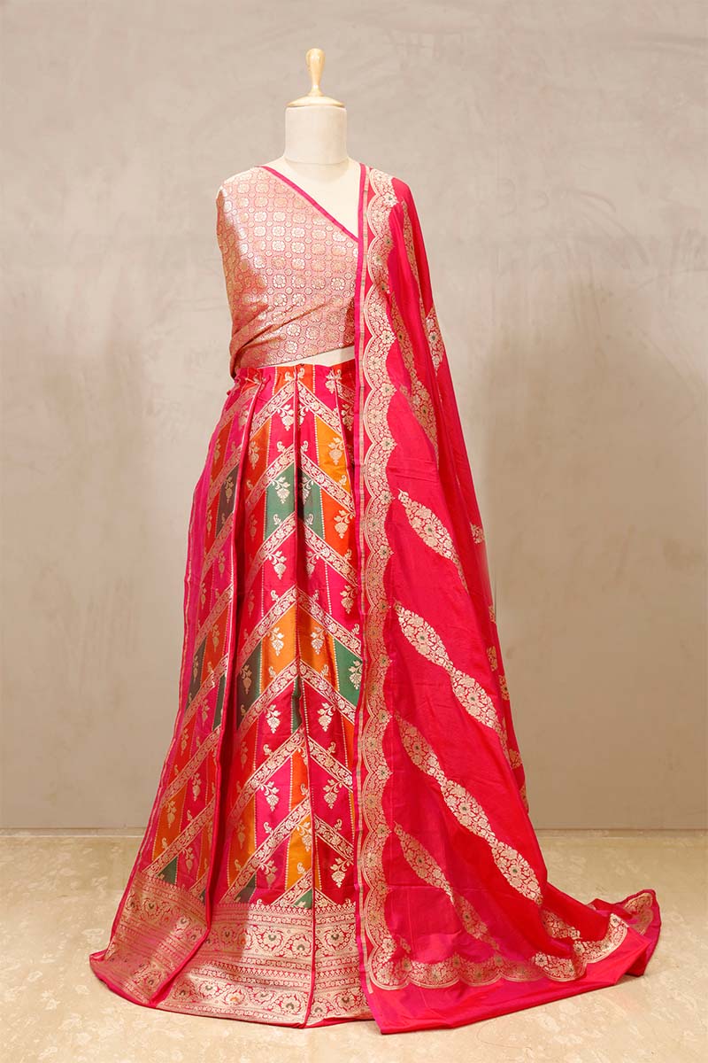 Pink Banarasi Bridal Lehenga with Floral Rangkat Meenakari Work