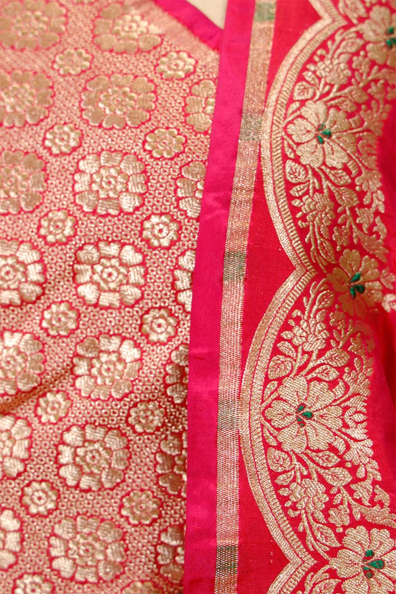 Pink Banarasi Bridal Lehenga with Floral Rangkat Meenakari Work