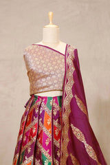 Deep Purple Banarasi Bridal Lehenga with Floral Rangkat Meenakari Work