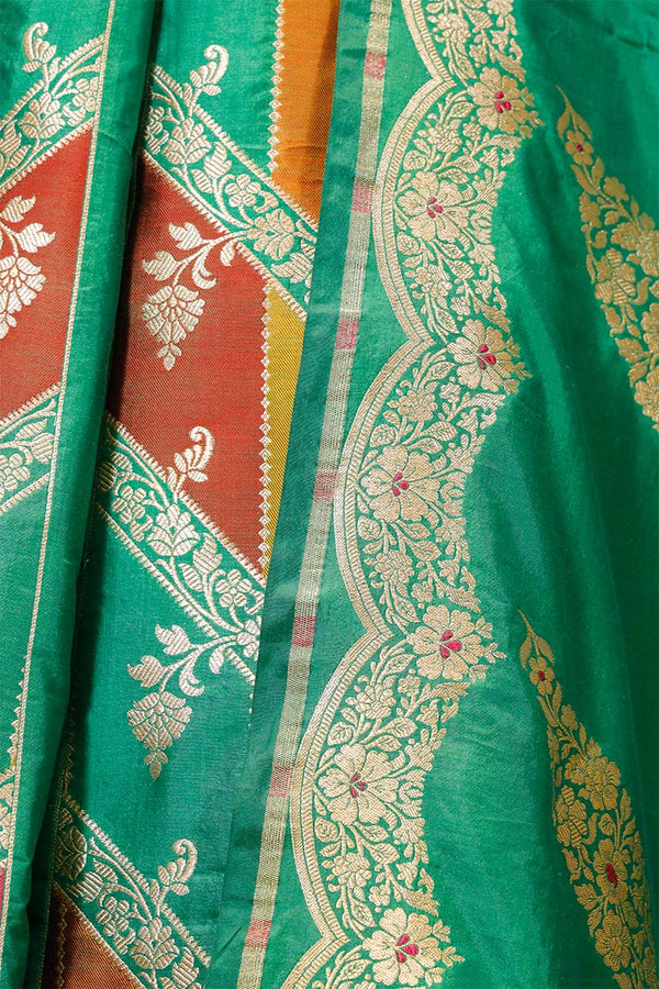 Bottle Green Banarasi Bridal Lehenga with Floral Rangkat Meenakari Work