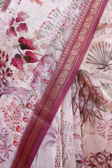 White & Purple Floral Embroidered Chanderi Silk Saree