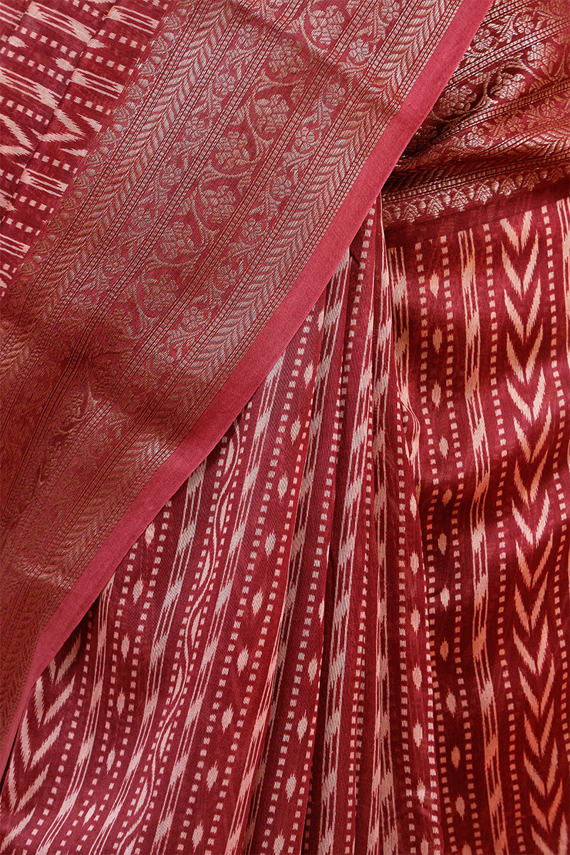 Rust Brown Geometrical Printed Chanderi Silk Saree