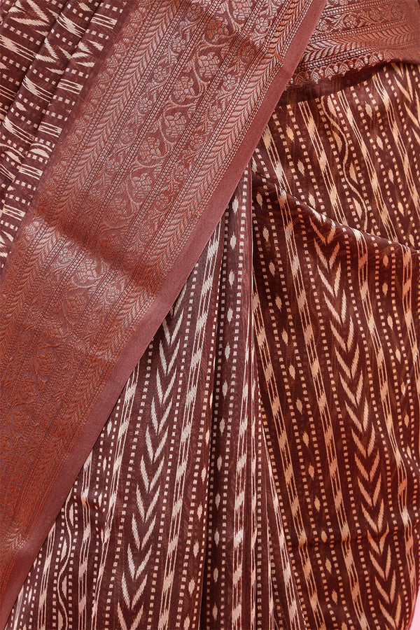 Brown Geometrical Printed Chanderi Silk Saree