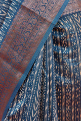 Teal Blue Geometrical Printed Chanderi Silk Saree