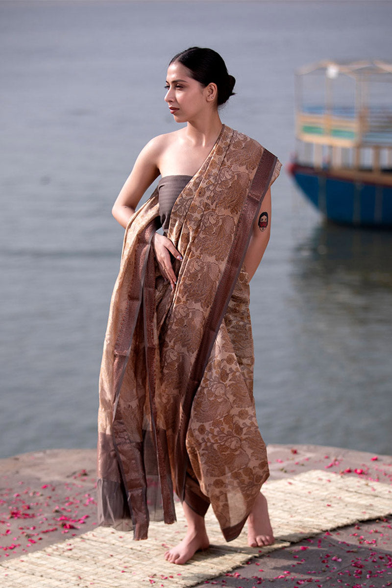 Buy Brown Chanderi Silk Saree Online