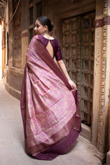 Purple Kalamkari Printed Chanderi Silk Saree