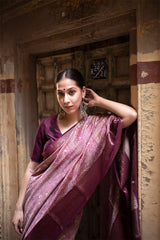 Purple Kalamkari Printed Chanderi Silk Saree