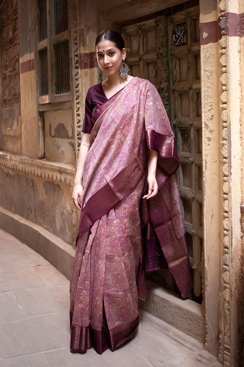 Buy Purple Chanderi Silk Saree Online