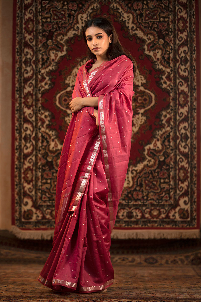 Dark Pink Woven Chanderi Silk Saree