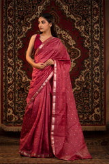 Dark Pink Woven Chanderi Silk Saree