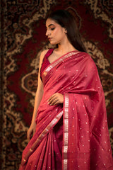 Dark Pink Woven Chanderi Silk Saree