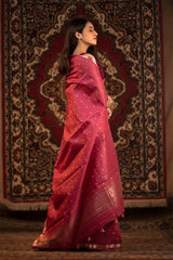 Dark Pink Woven Chanderi Silk Saree