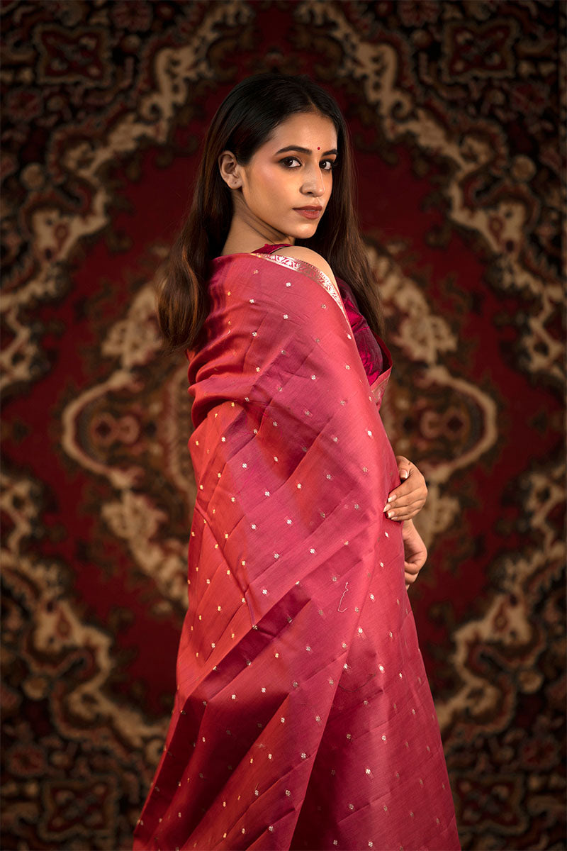 Dark Pink Woven Chanderi Silk Saree