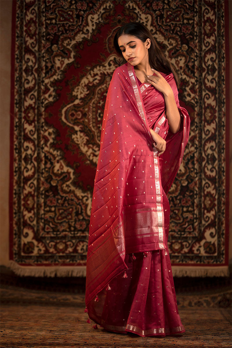 Dark Pink Woven Chanderi Silk Saree