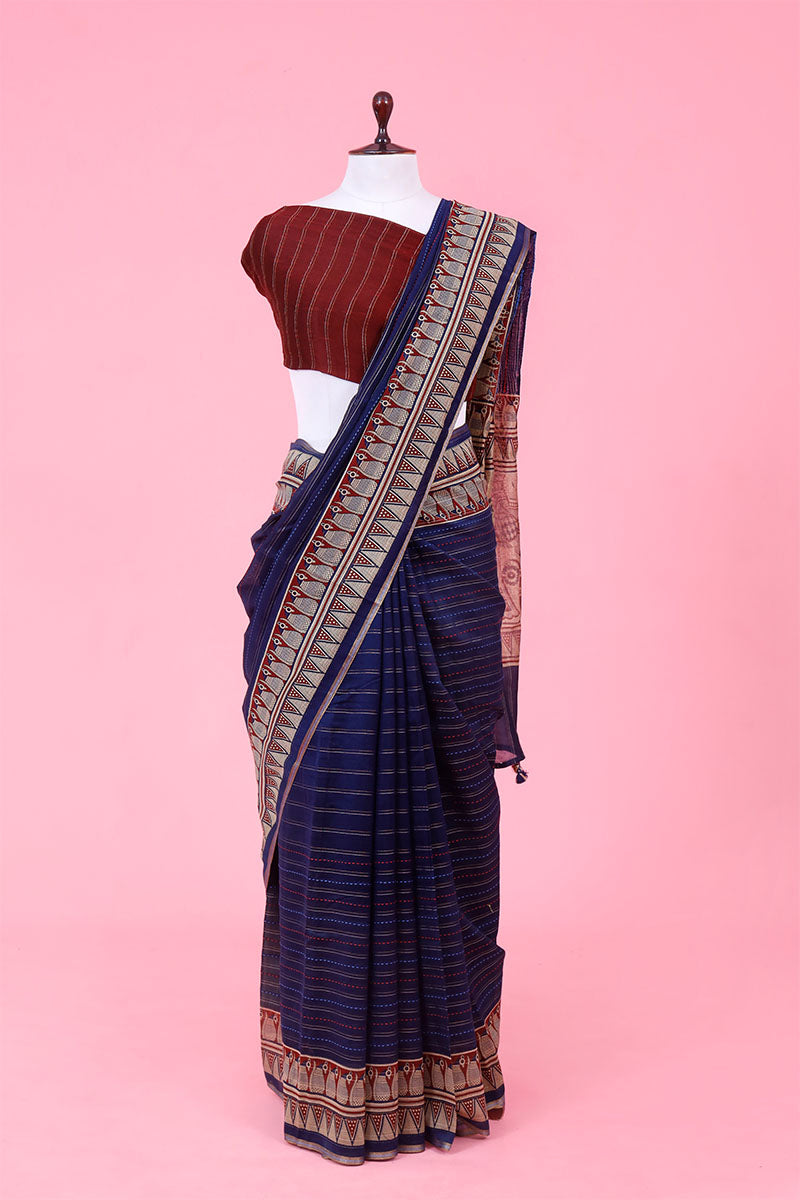 Buy Blue Chanderi Silk Saree Online