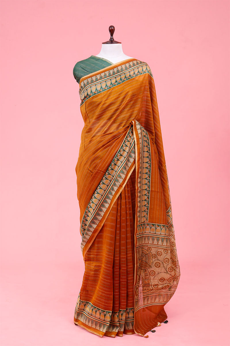 Buy Yellow Chanderi Silk Saree Online