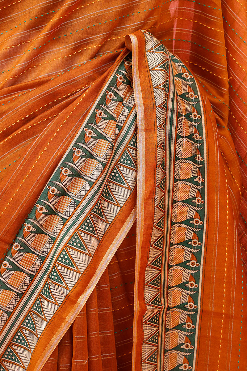 Kantha Embroidered Chanderi Silk Saree