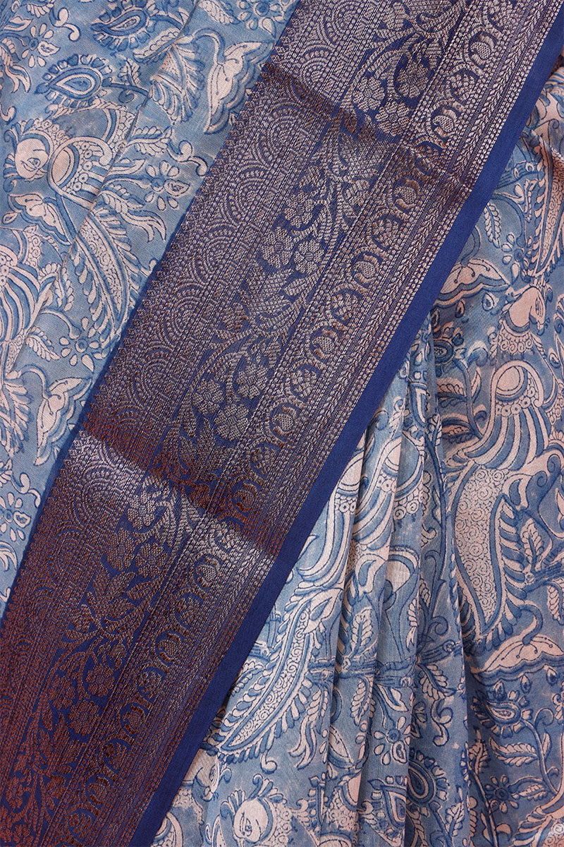 Blue Kalamkari Printed Chanderi Silk Saree