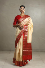red saree, chanderi saree​, chanderi silk saree​, chanderi print