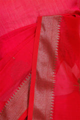 Pure Red Chanderi Saree with Antique Zari Woven Floral Butas
