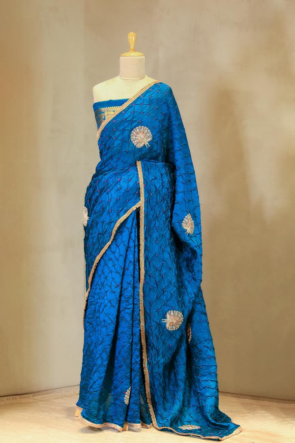 chiniya silk saree, blue saree, banarasi saree, festive wear saree, wedding saree