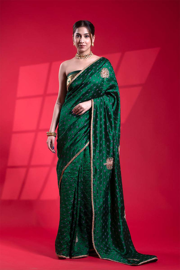 chiniya silk saree, green saree, silk saree, party wear saree, designer saree, banarasi saree, festive wear saree, wedding saree