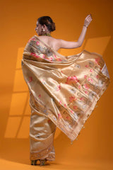 Light Yellow Dupion Silk Banarasi Saree with Digital Pichwai Prints