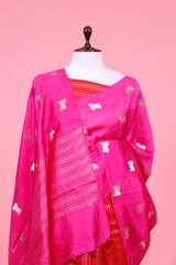 Magenta Pink Dupion Banarasi Saree with Zari Pichwai Motifs