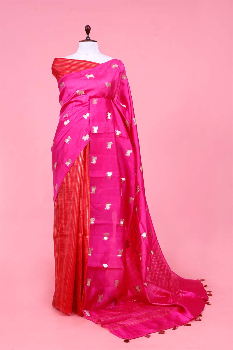 pink Banarasi saree, silk saree, magenta pink saree, wedding saree