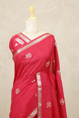 Red Banarasi Chiniya Silk Saree with Bandhani Print And  Aari Work