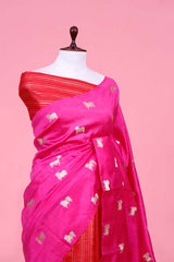 Magenta Pink Dupion Banarasi Saree with Zari Pichwai Motifs