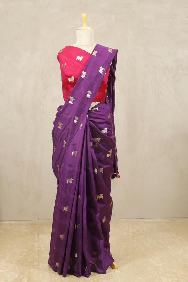 chiniya silk saree, purple saree, banarasi saree, festive wear saree, wedding saree