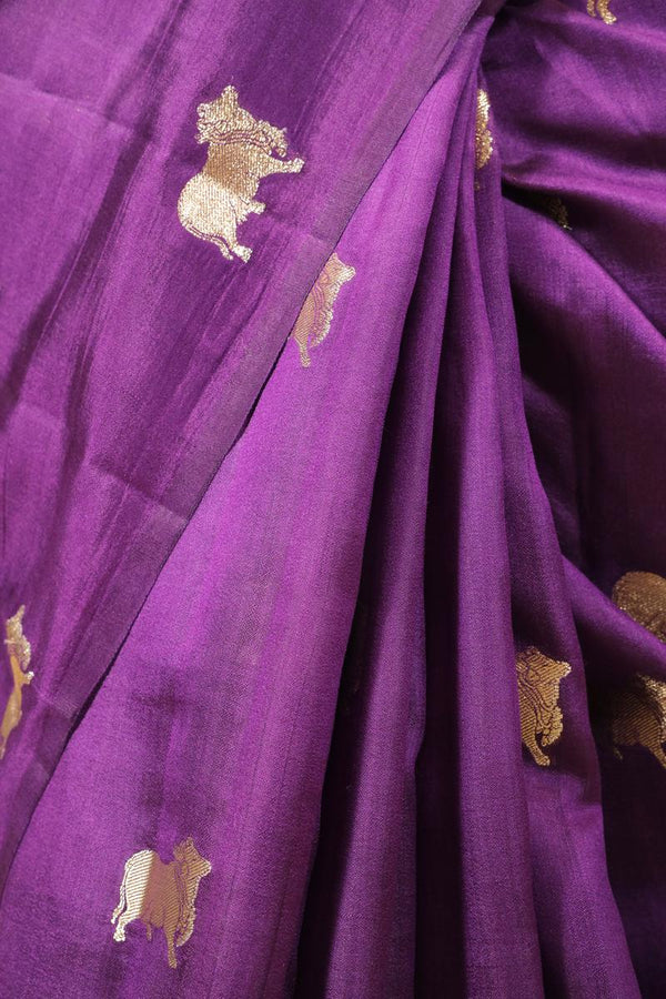 Purple Banarasi Chiniya Silk Saree with Aghanya Motifs