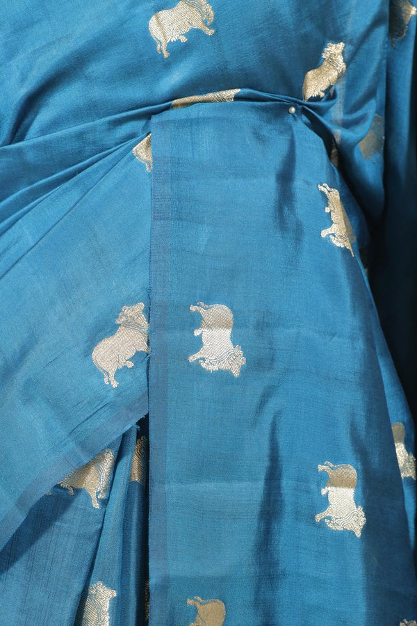 Cobalt Blue Banarasi Chiniya Silk Saree with Aghanya Motifs