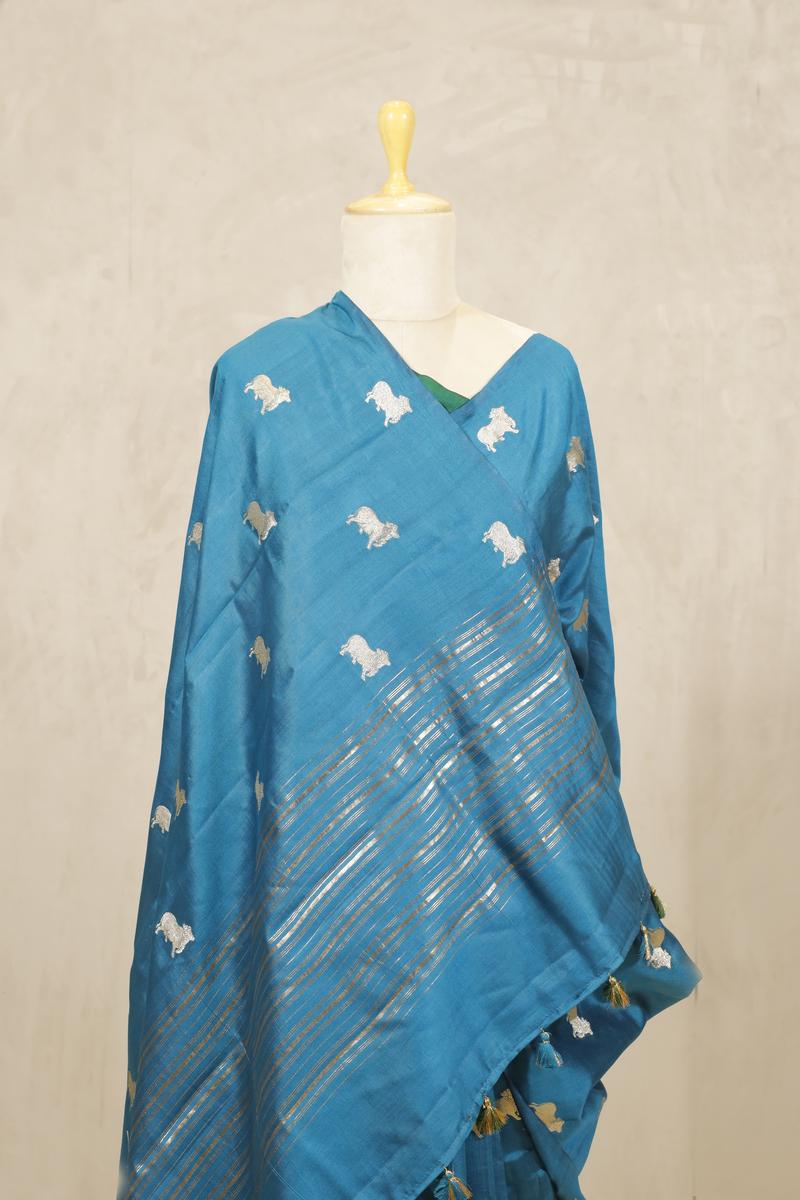 Cobalt Blue Handloom Banarasi Silk Saree with Aghanya Motifs