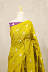 Lime Green Banarasi Chiniya Silk Saree with Aghanya Motifs